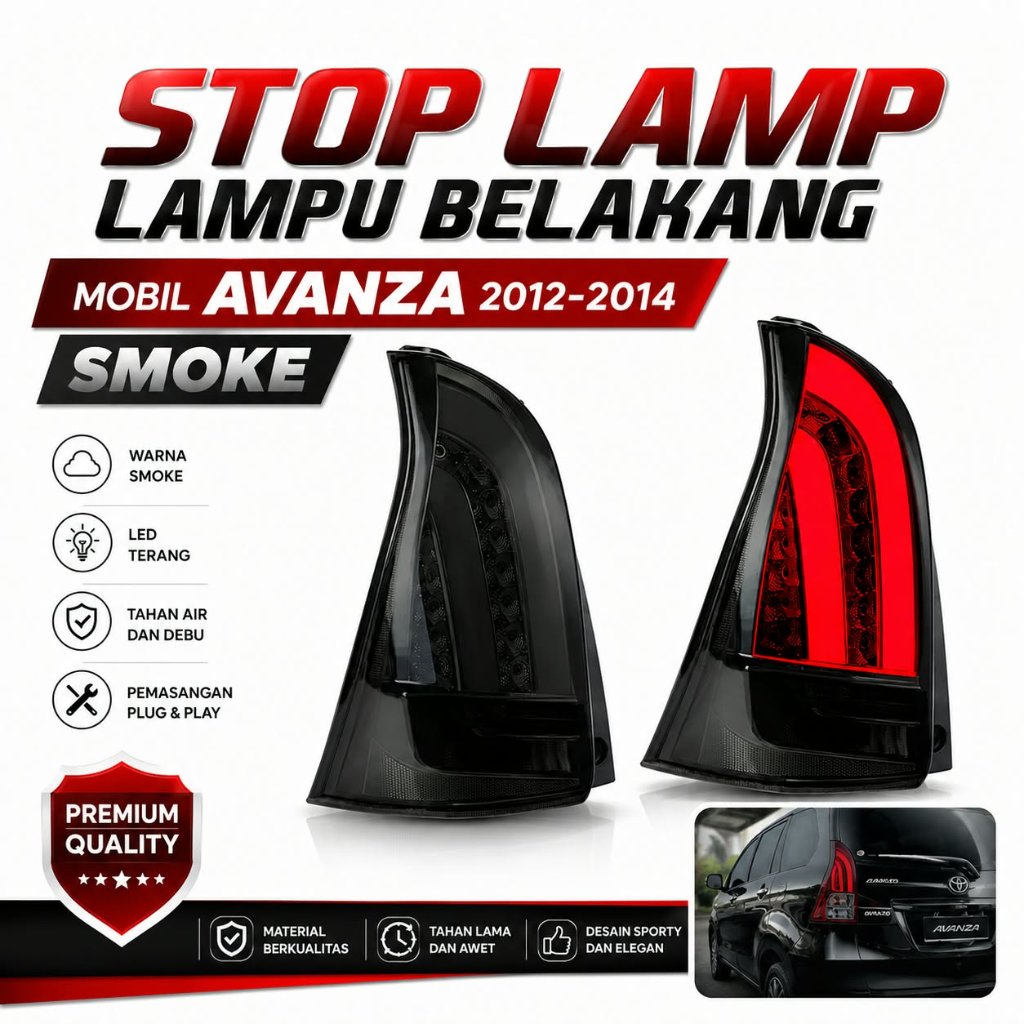 STOP LAMP LAMPU BELAKANG MOBIL AVANZA 2012-2014 MODEL RUNNING LED SMOKE