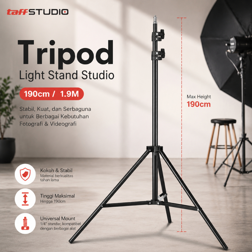 Tripod Light Stand Studio Portable Kamera Smartphone 190cm 1.9M