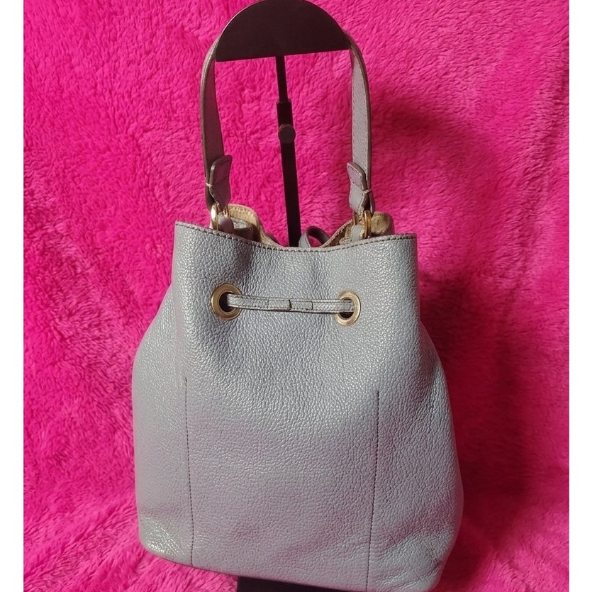 Tas Shoulder Bucket Leather Grey Blue Serut Preloved