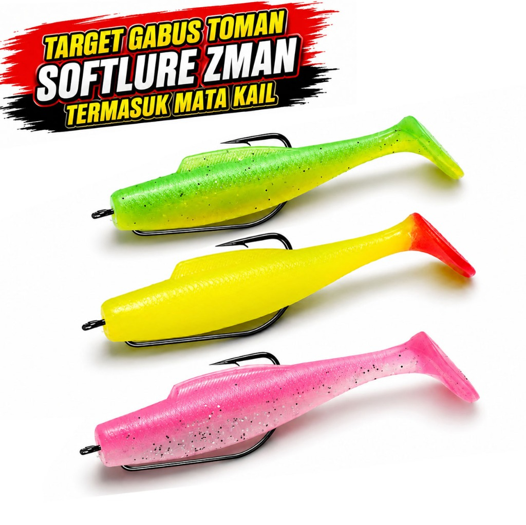 Softlure Zman 6cm 8cm Dengan Mata Kail Wormhook Umpan Pancing Gabus Toman