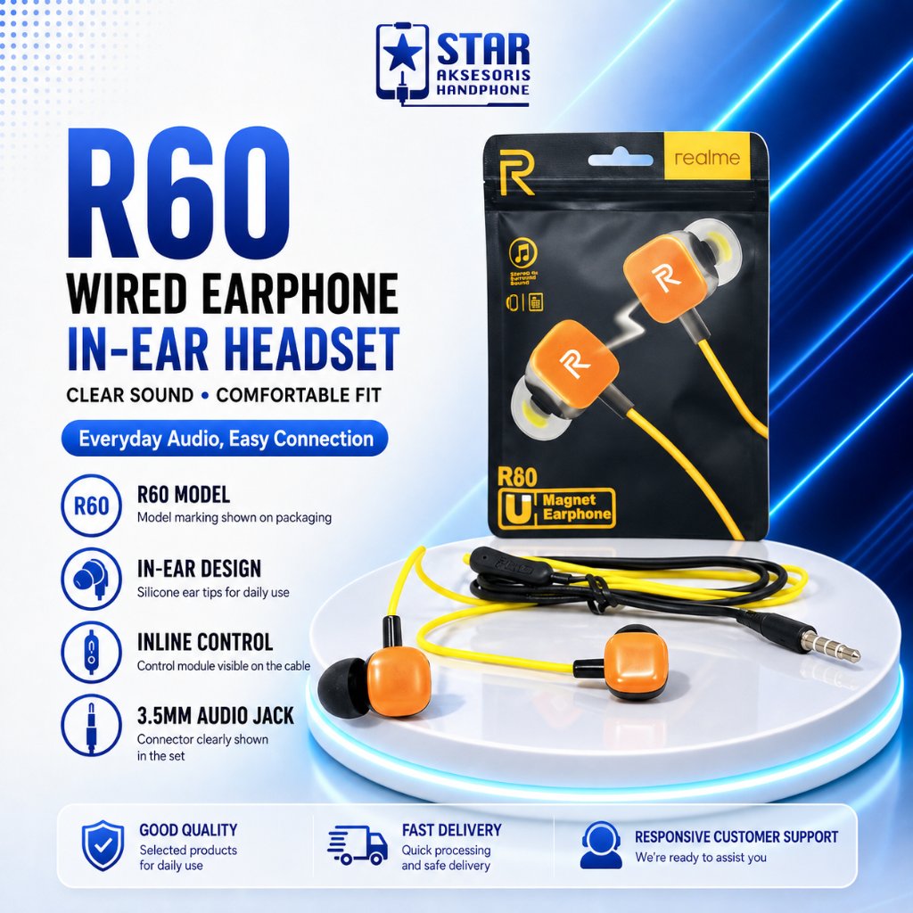 Headset REALME Handsfree REALME Earphone REALME Earbud REALME R40 R50 R60 R80
