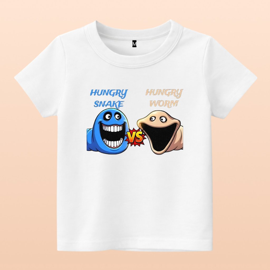 baju kaos anak gambar hungry shark vs hungry worm