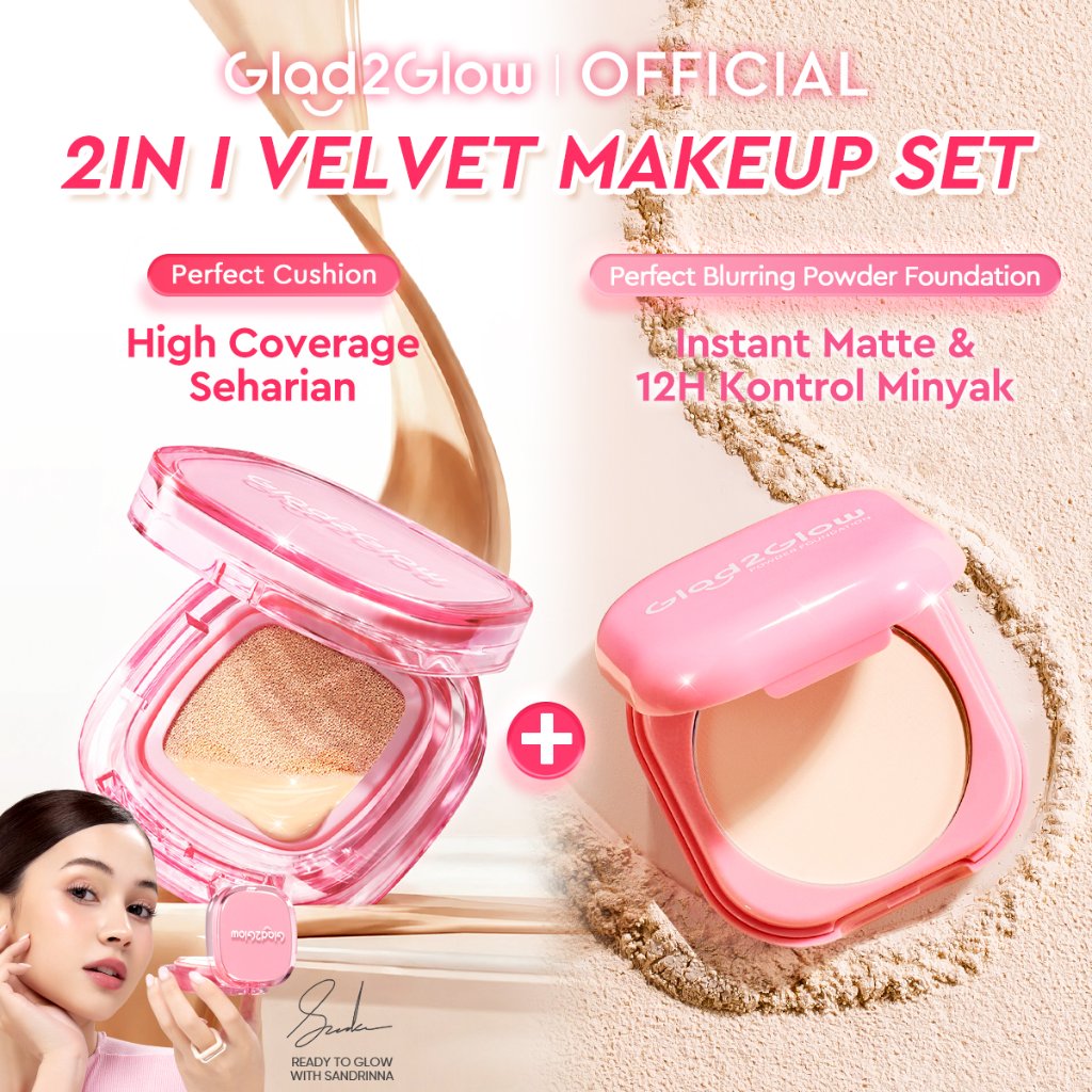 [2-IN-1 Makeup Set] Glad2Glow FLAWLESS Perfect Cushion+ Perfect Blurring Powder Foundation waterproo