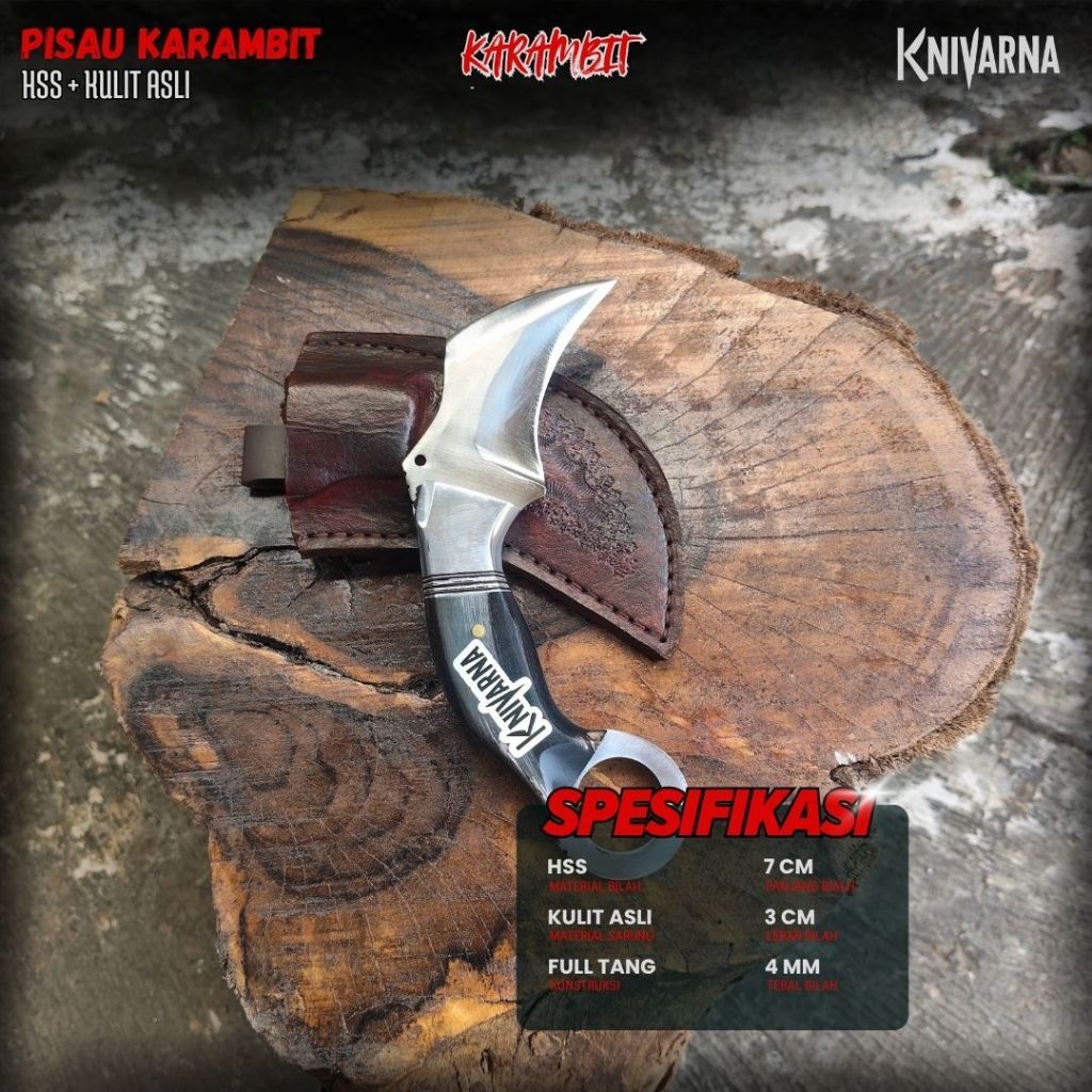 Pisau Survival Karambit Baja HSS Sarung Kulit