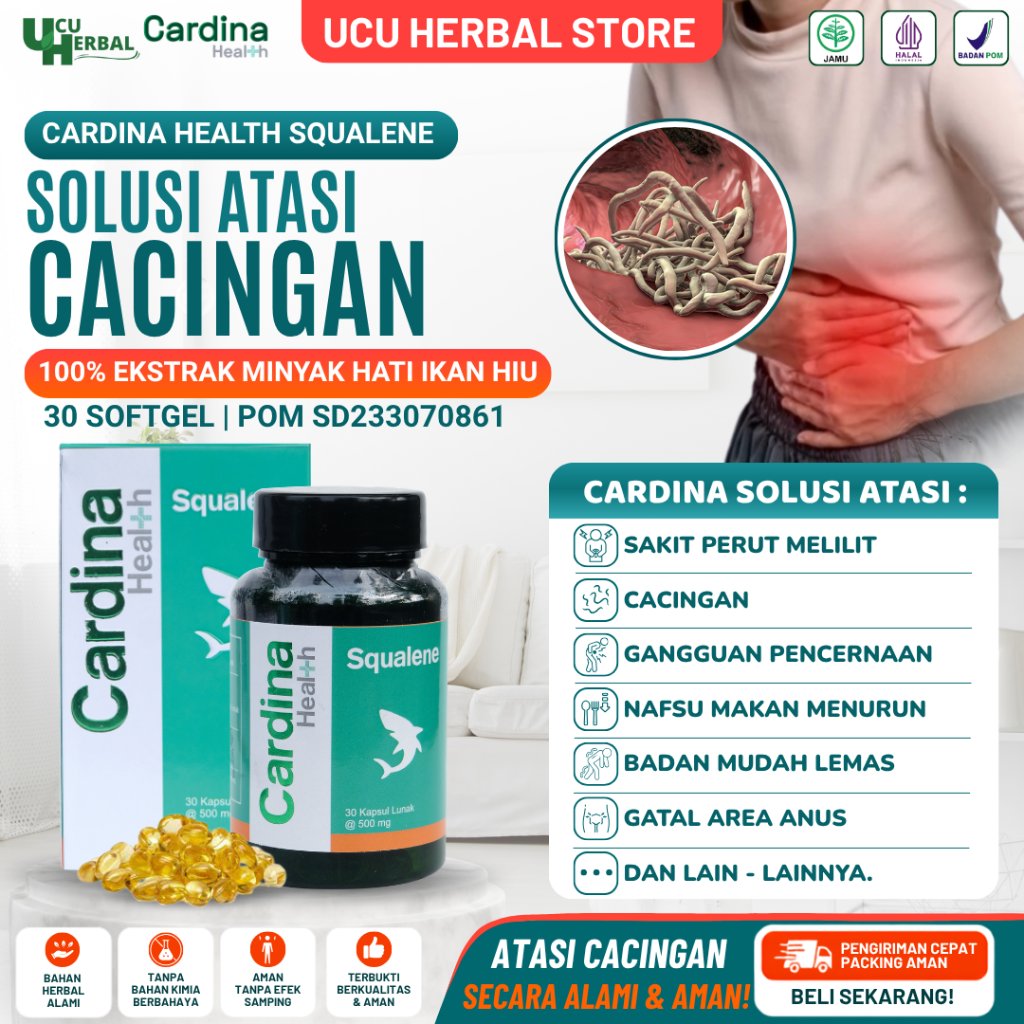 Obat Cacingan Anak dan Dewasa, Sakit Perut Melilit, Obat Cacing Kremi, Gatal Anus | Cardina Squalene