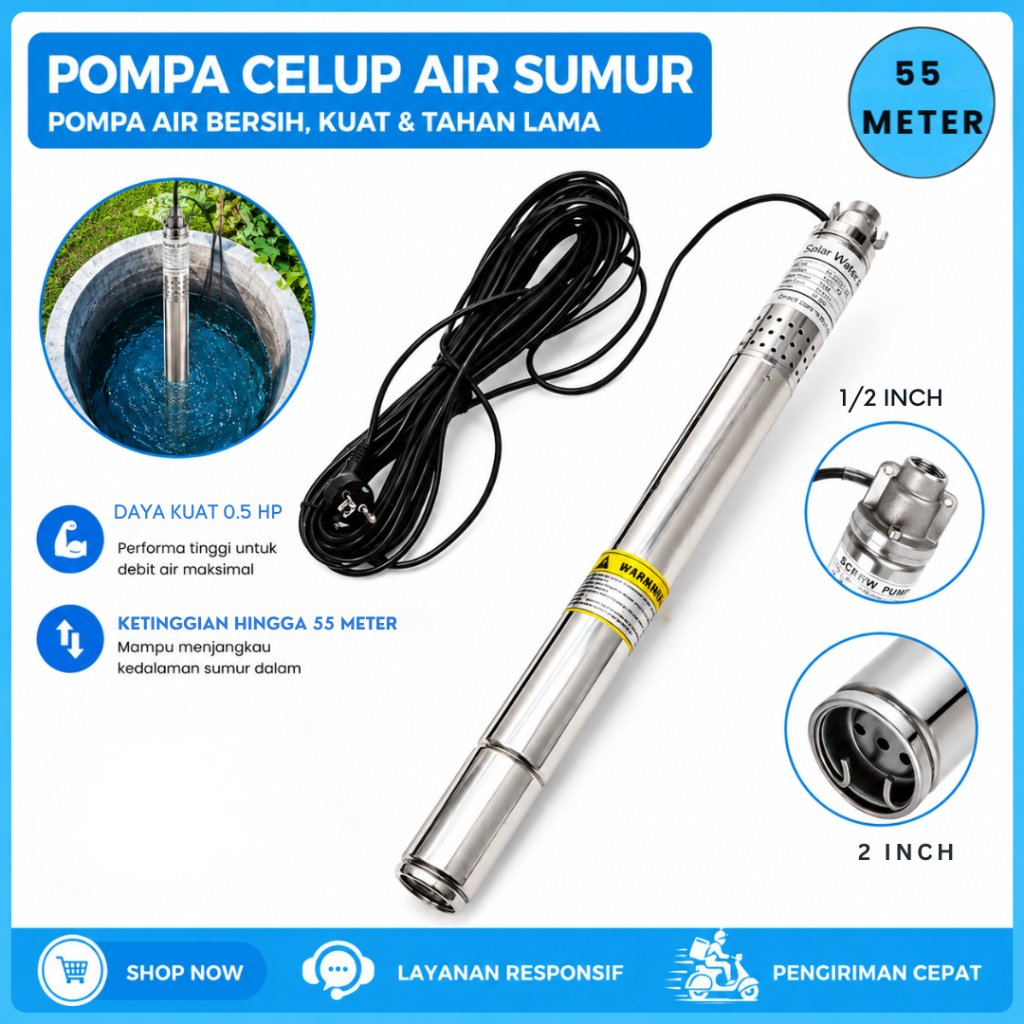 Pompa Air Satelit 2" Submersible Pump AC 220V 55 Meter Pompa Dorong Air Sumur Sibel 2 Inch