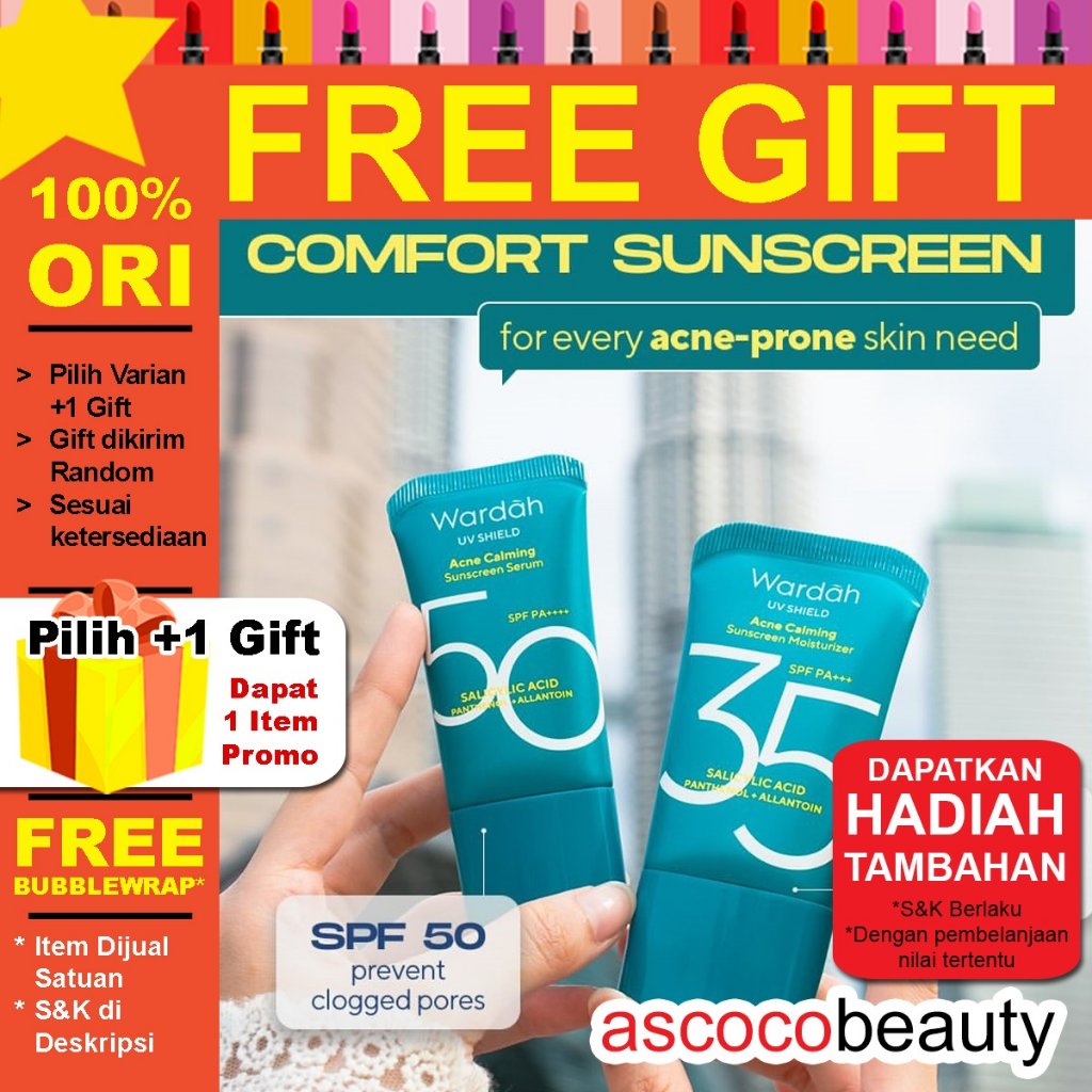 Wardah Acne Calming [I] UV Shield Sunscreen Moisturizer SPF 35 35 ml / SPF 50 25 ml PA+++ Tabir Sury