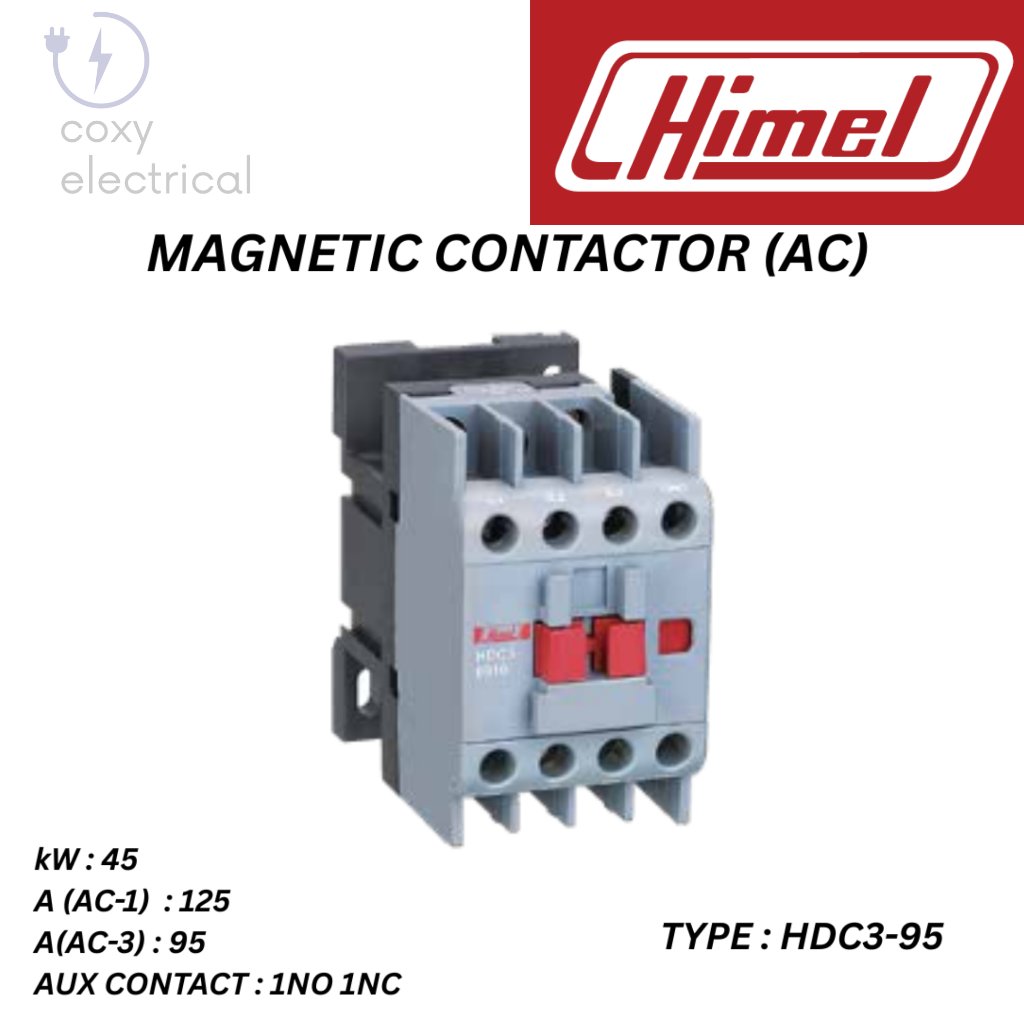HIMEL MAGNETIC CONTACTOR - HDC3 SERIES - 45kW - 125A(AC-1) , 95A(AC-3) 1NO 1NC / 380V/400V - Type HD