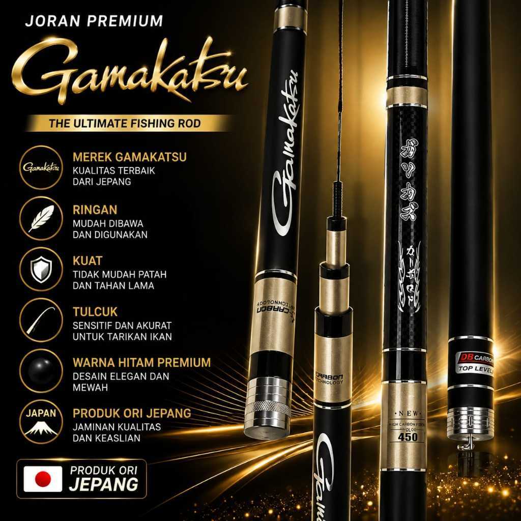 Pancing Rod Gamakatsu Joran Premium DB Carbon 450 Warna Hitam