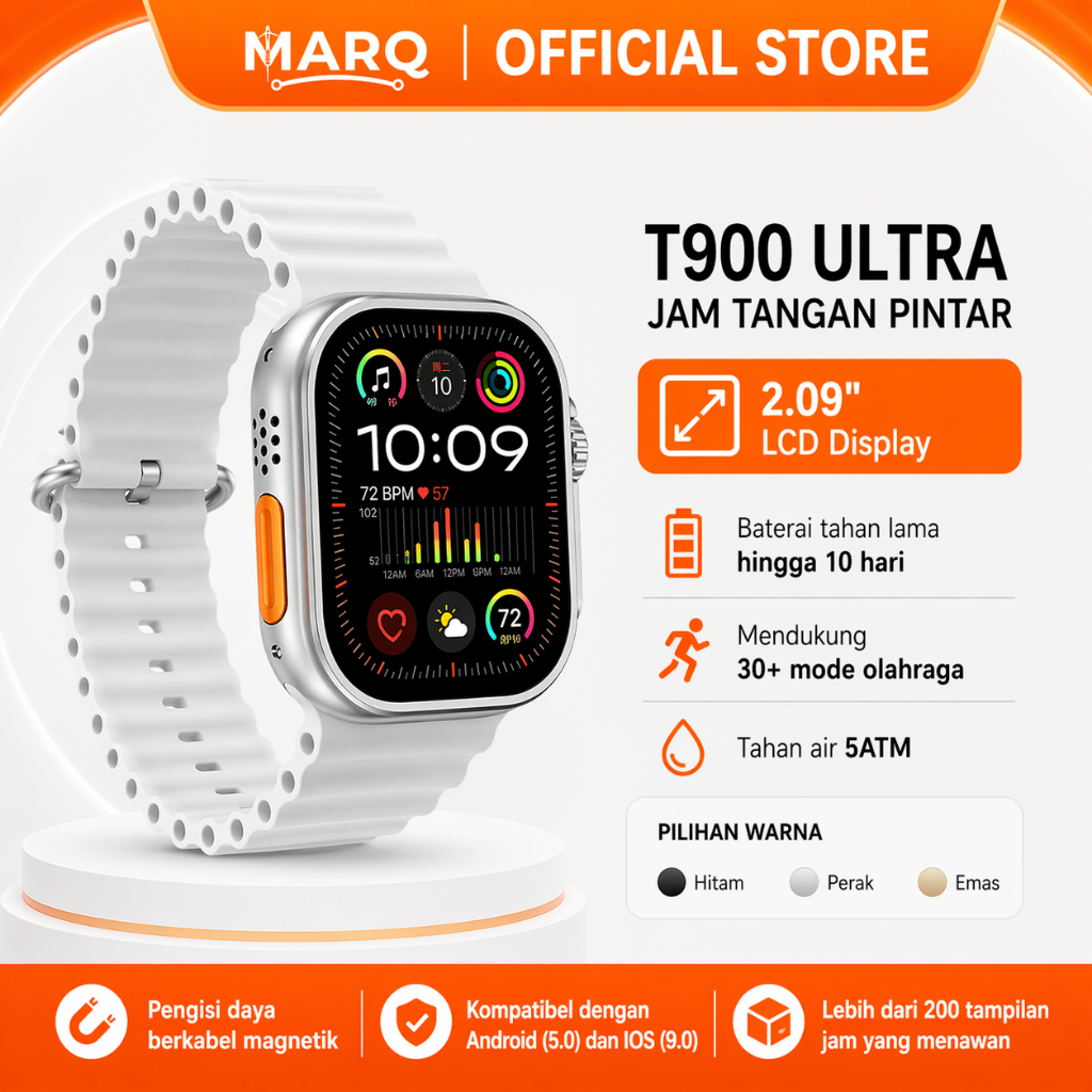 Smartwatch T900 ULTRA 2.09 LCD Bluetooth Call & Phonebook 30+ Mode Olahraga 5ATM Tahan Air Monitor K