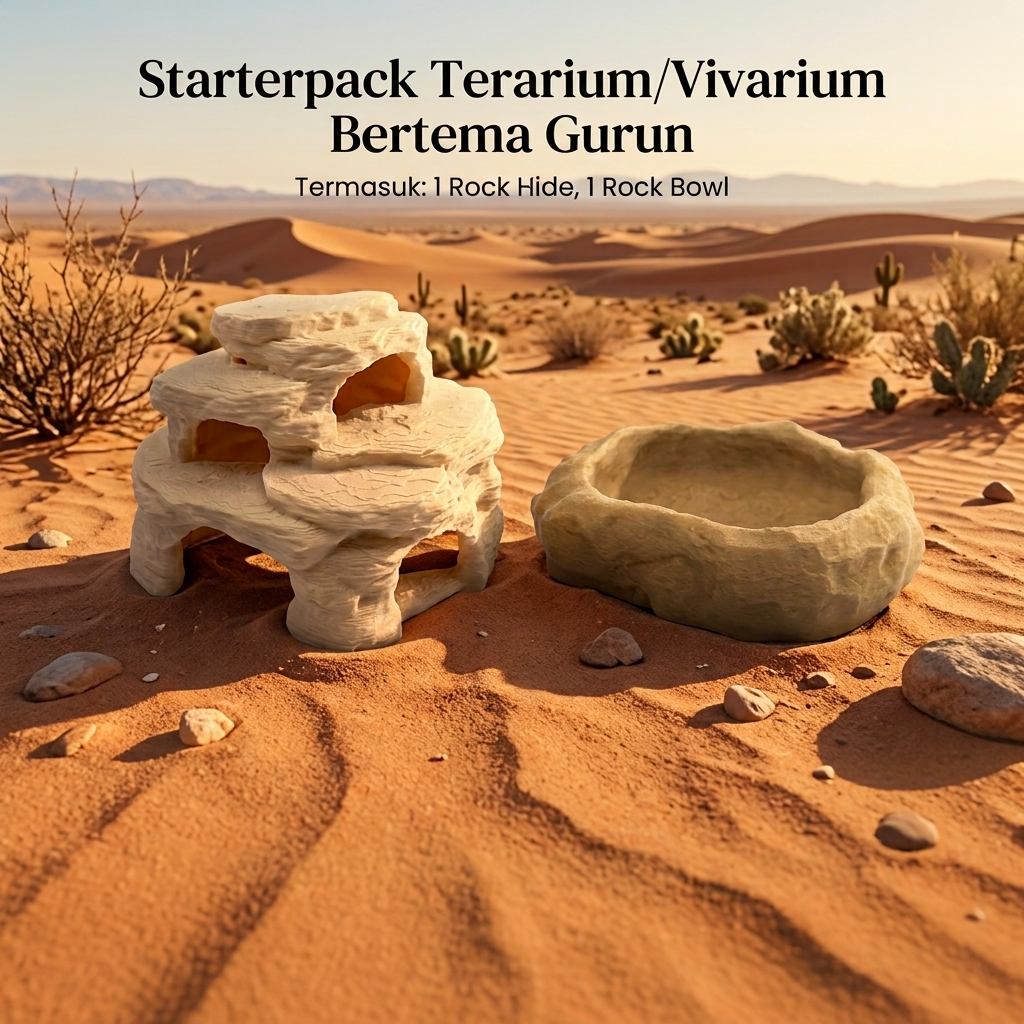Vivarika-Paket Terarium Desert Set Aksesoris Kandang Leopard Gecko & Kadal Gurun