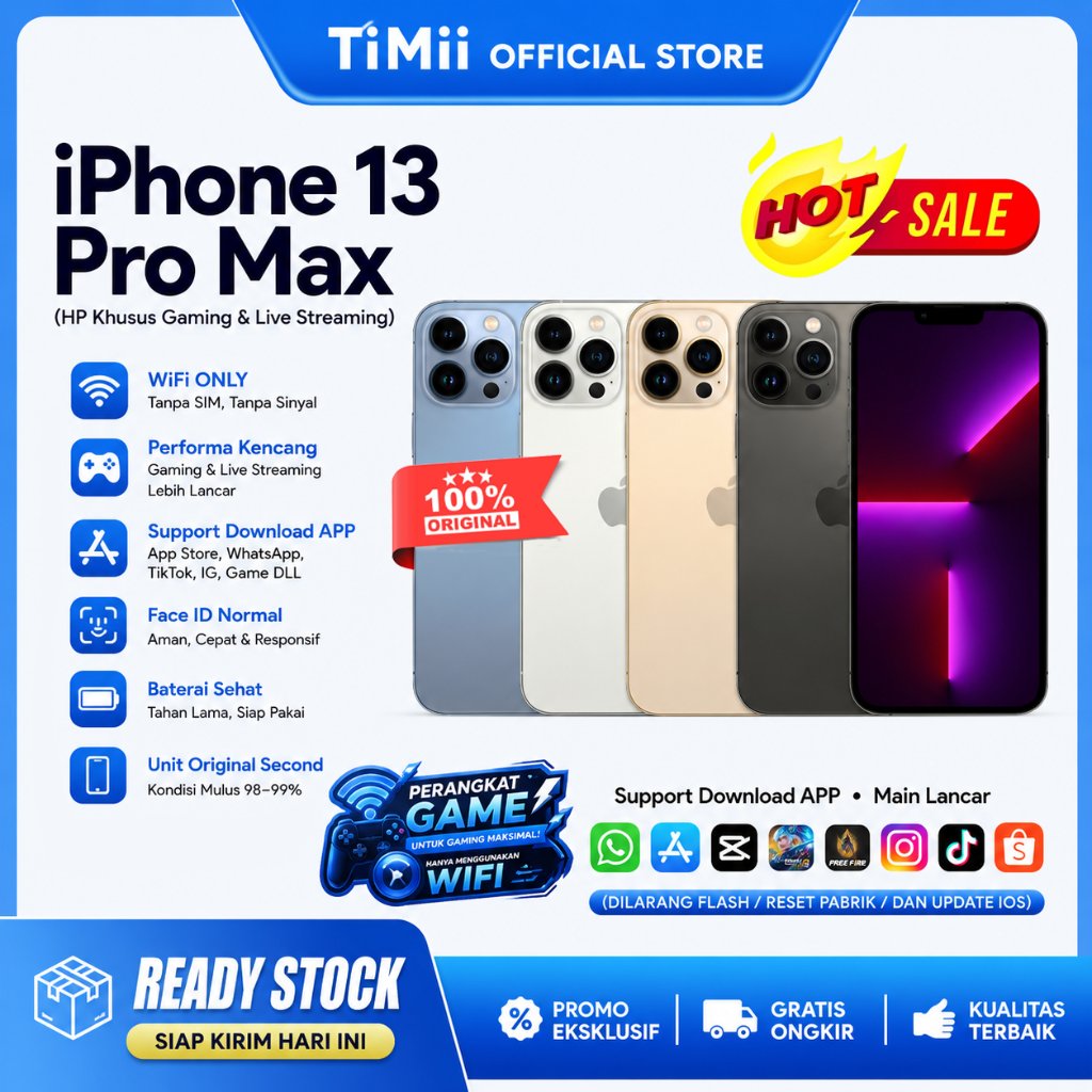 Apple iPhone 13 Pro Max - 128GB 256GB WiFi Only 100% Original Second Mulus Gratis Coba 7 Hari Tidak 