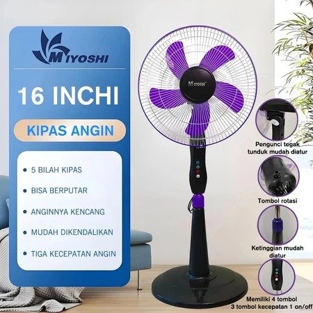 PEMBELIAN INSTANT - Kipas Angin Berdiri Miyoshi 1605 16 Inch Stand Fan 5 Baling 50 Watt Angin Kencan