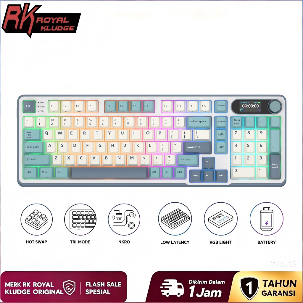 Royal Kludge RK S98 White Blue Light Could 98 Key Gaming Keyboard
