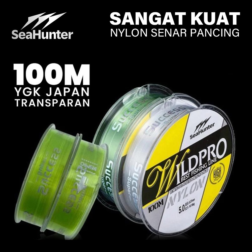SeaHunter Tali Pancing Nilon 100m Senar Pancing Transparan, Anti Keriting Mudah Tenggelam