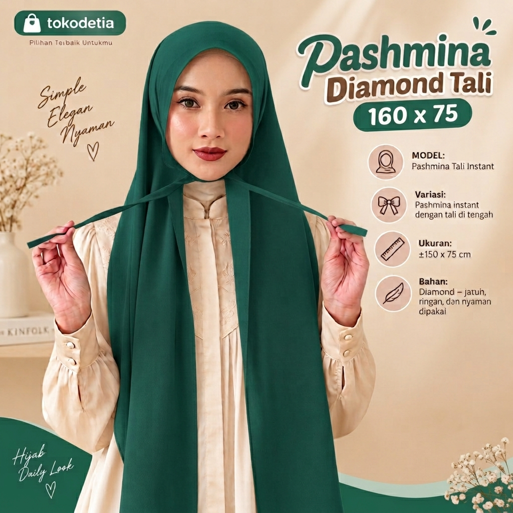 Pashmina Tali Instan Premium Diamond / Wolfis Jumbo Panjang 150 & 160 cm Pashtan