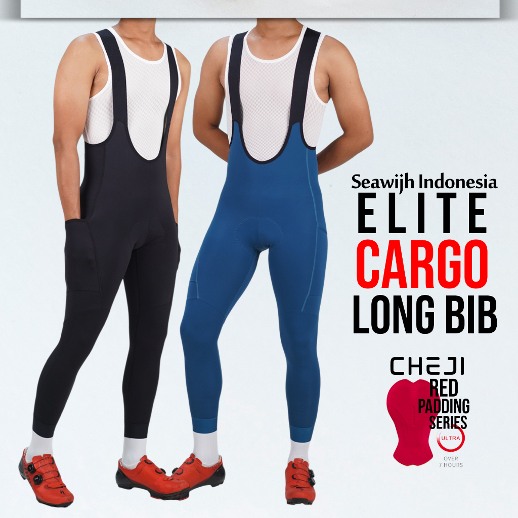 Bib Panjang Cargo Pocket Ultra CHEJI Elite Celana Padding Sepeda Saku Aero Race Cycling Short Pants 