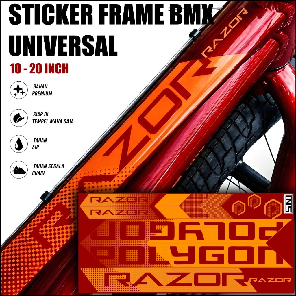 Sticker Frame BMX Universal 10-20 Inch RAZOR Polygon untuk Sepeda BMX