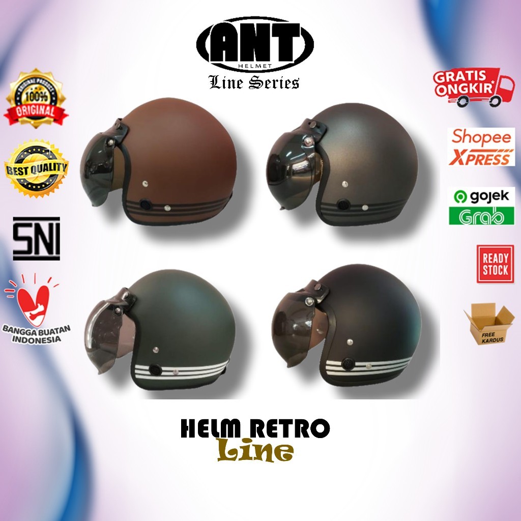 Helm Bogo / Helm Retro ANT LINE +  kaca helm