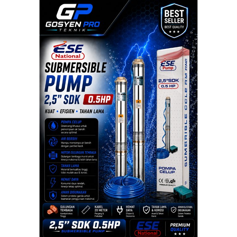POMPA SUBMERSIBLE / POMPA SATELIT / SUBMERSIBLE PUMP 2.5" SDK 0.5 HP ESE NATIONAL