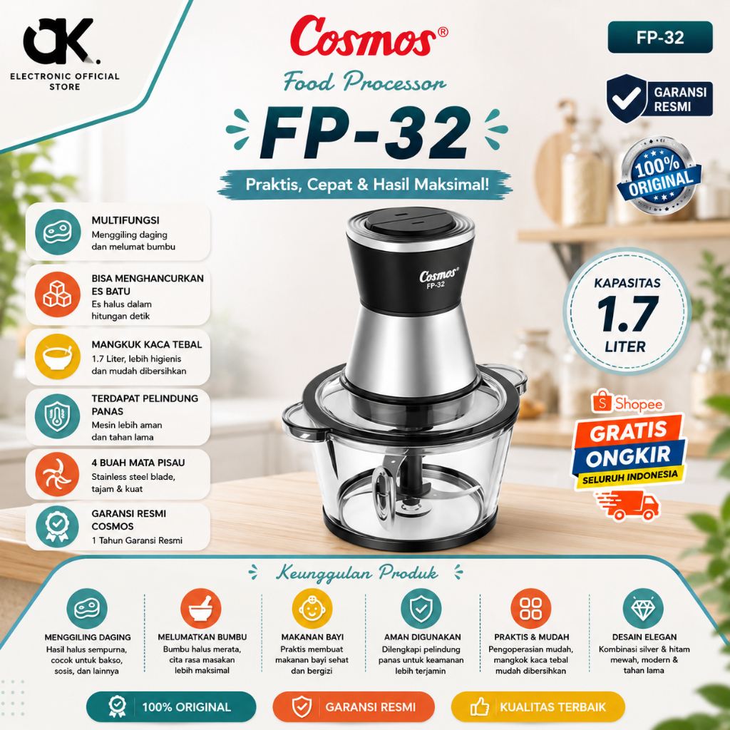 COSMOS FOOD PROCESSOR FP 32 CHOPPER COSMOS/FP32/FP-32/FOOD PROCESSOR ORIGINAL COSMOS/GARANSI RESMI