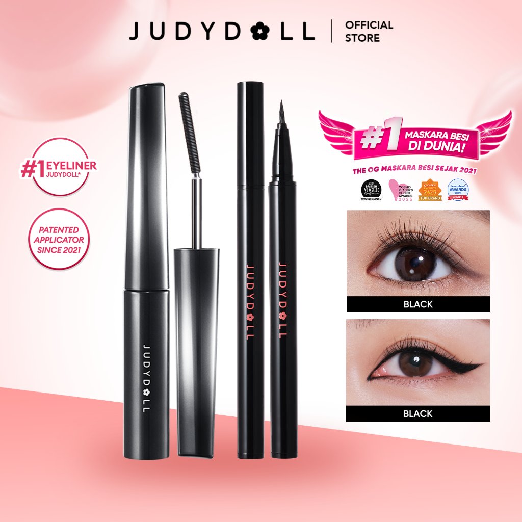 (BUNDLE) Judydoll Curling Iron Mascara + Ink Glider Eyeliner - Maskara Besi Volumizing Eyeliner Hita