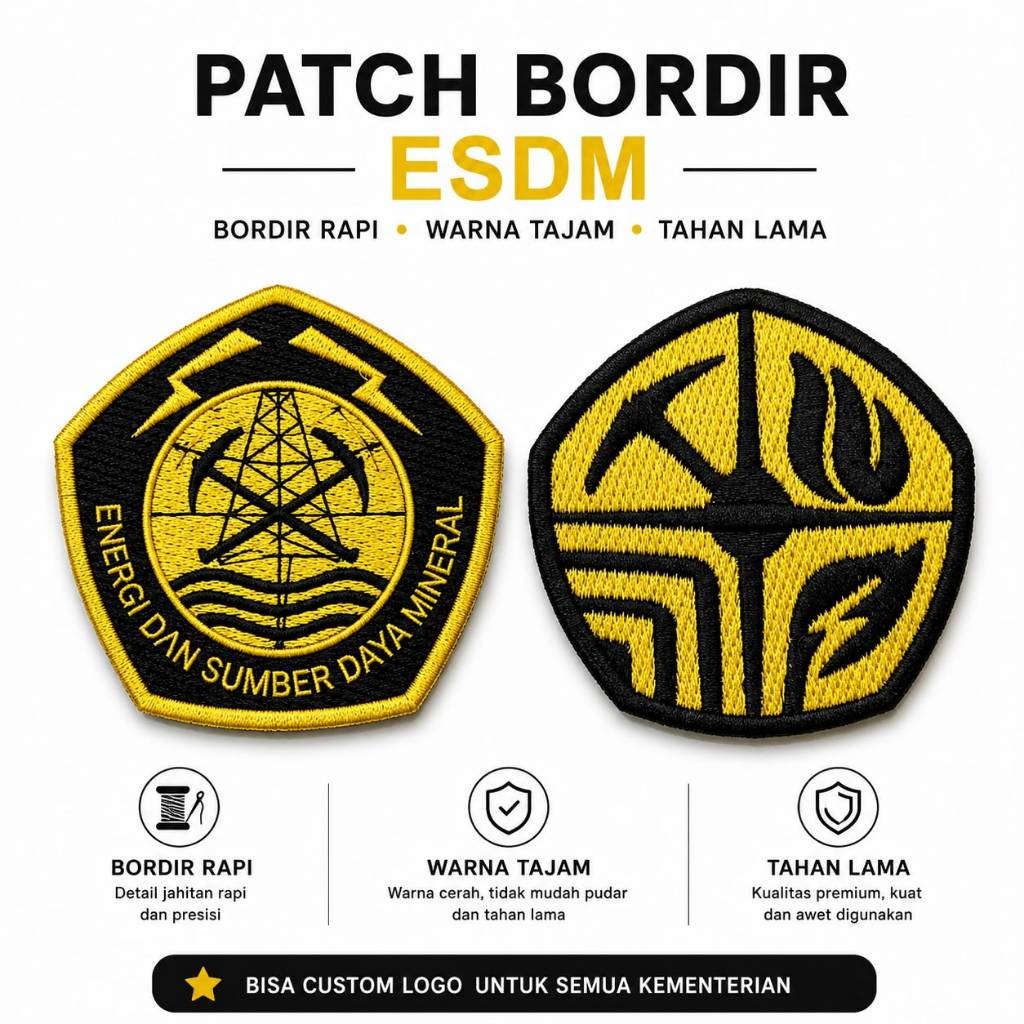 Patch Bordir ESDM Energi Dan Sumber Daya Mineral Sewa Bordir Warna Tajam