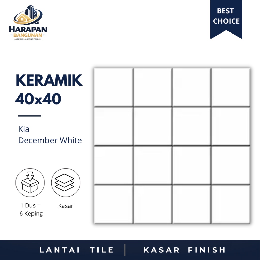 Keramik Lantai Dinding 40x40 KIA December White Keramik Kasar Putih Hitam 40 x 40
