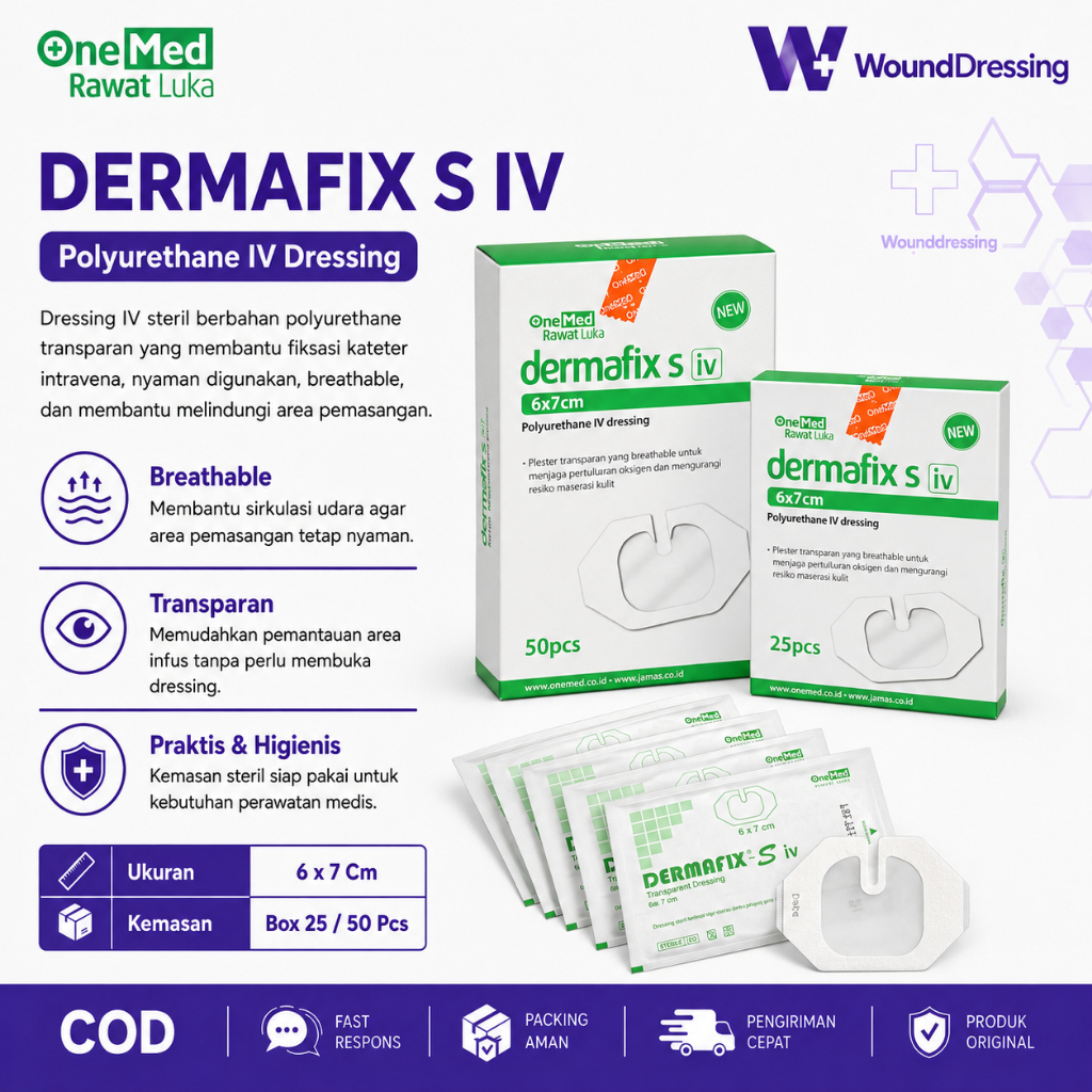 Dermafix S IV 6x7 cm Plester Infus Transparan Steril IV Cannula Dressing / Box