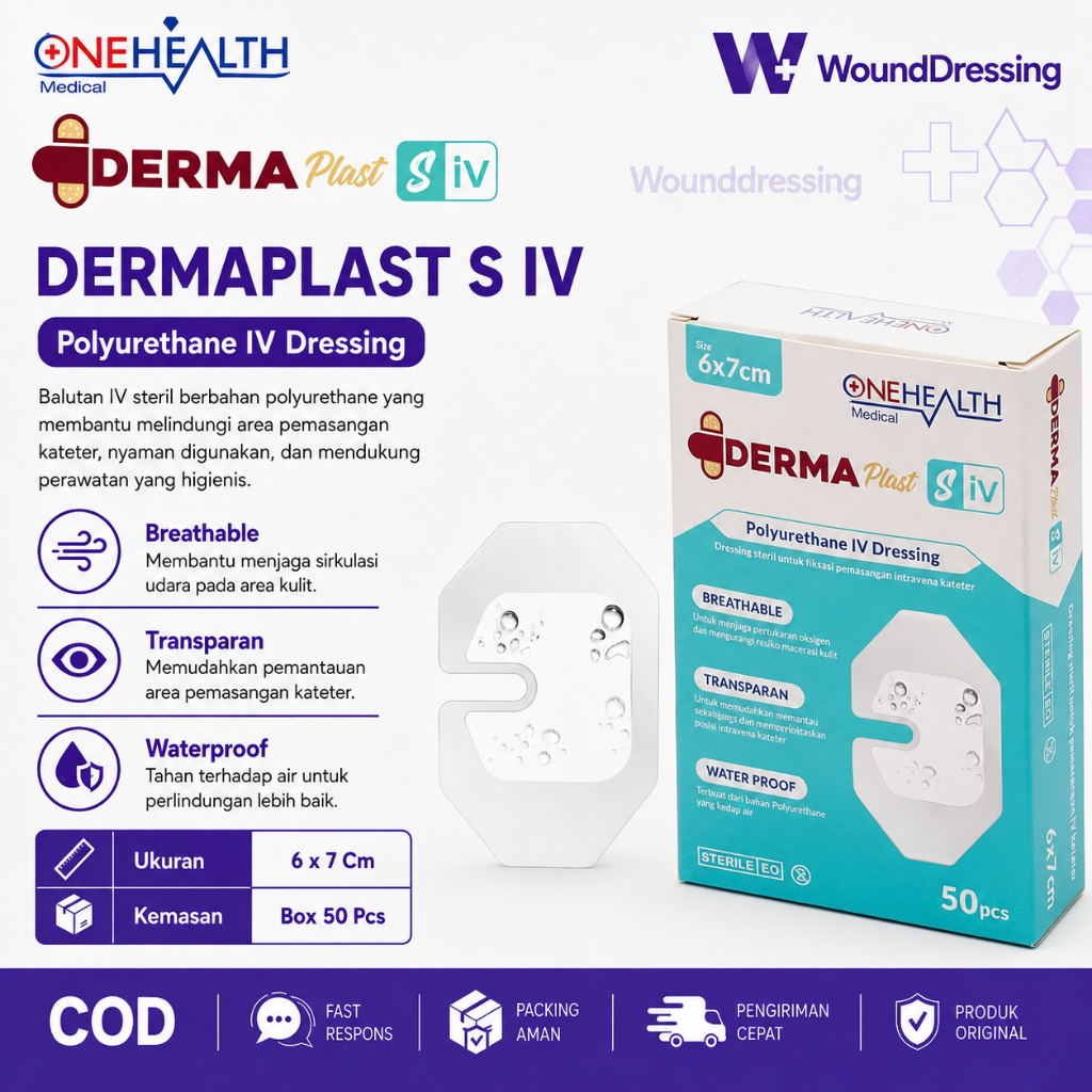 Dermaplast S IV 6x7 cm Plester Infus Transparan Steril IV Cannula Dressing / Box