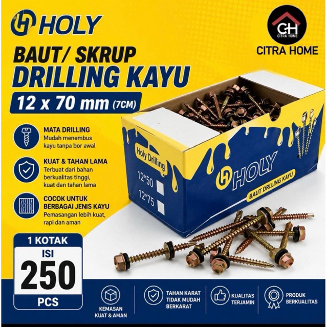 Baut / Skrup Drilling Kayu 12 x 70mm Holy