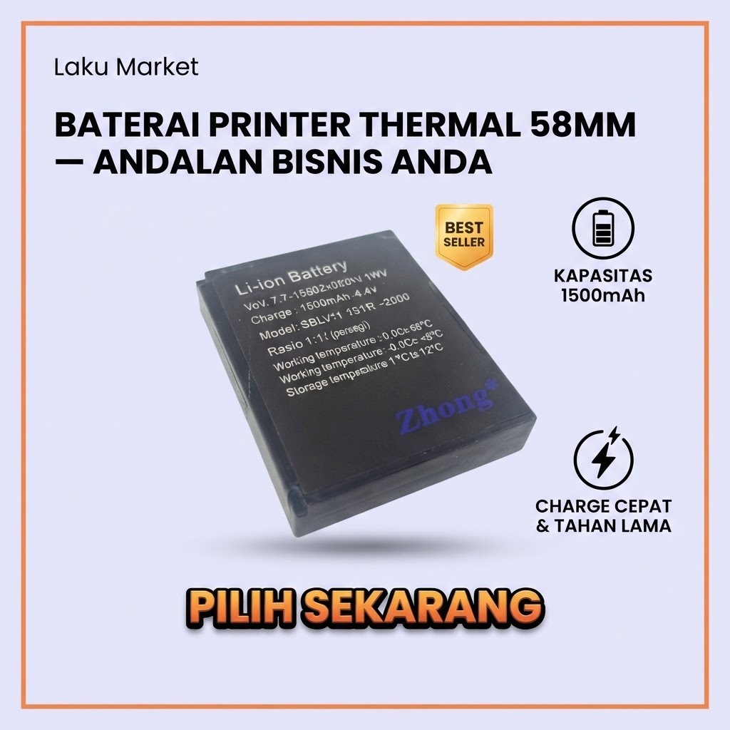 Baterai Printer Thermal Bluetooth 58mm 1500mAh - Baterai Lithium Rechargeable 7.4V Universal
 r