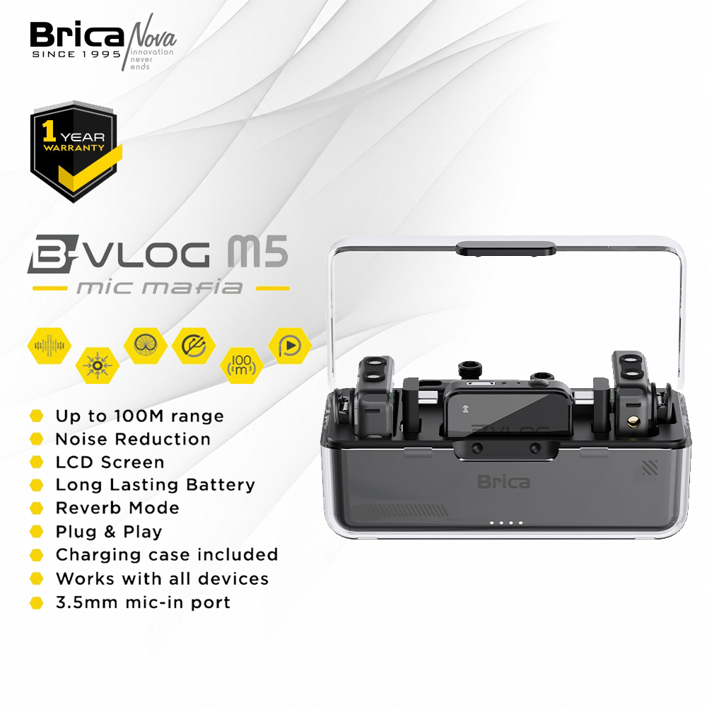 Brica B-VLOG M5 Dual Wireless Microphone - Clip On Mic Vlog - With Charging Case Mic Wireless BVLOG