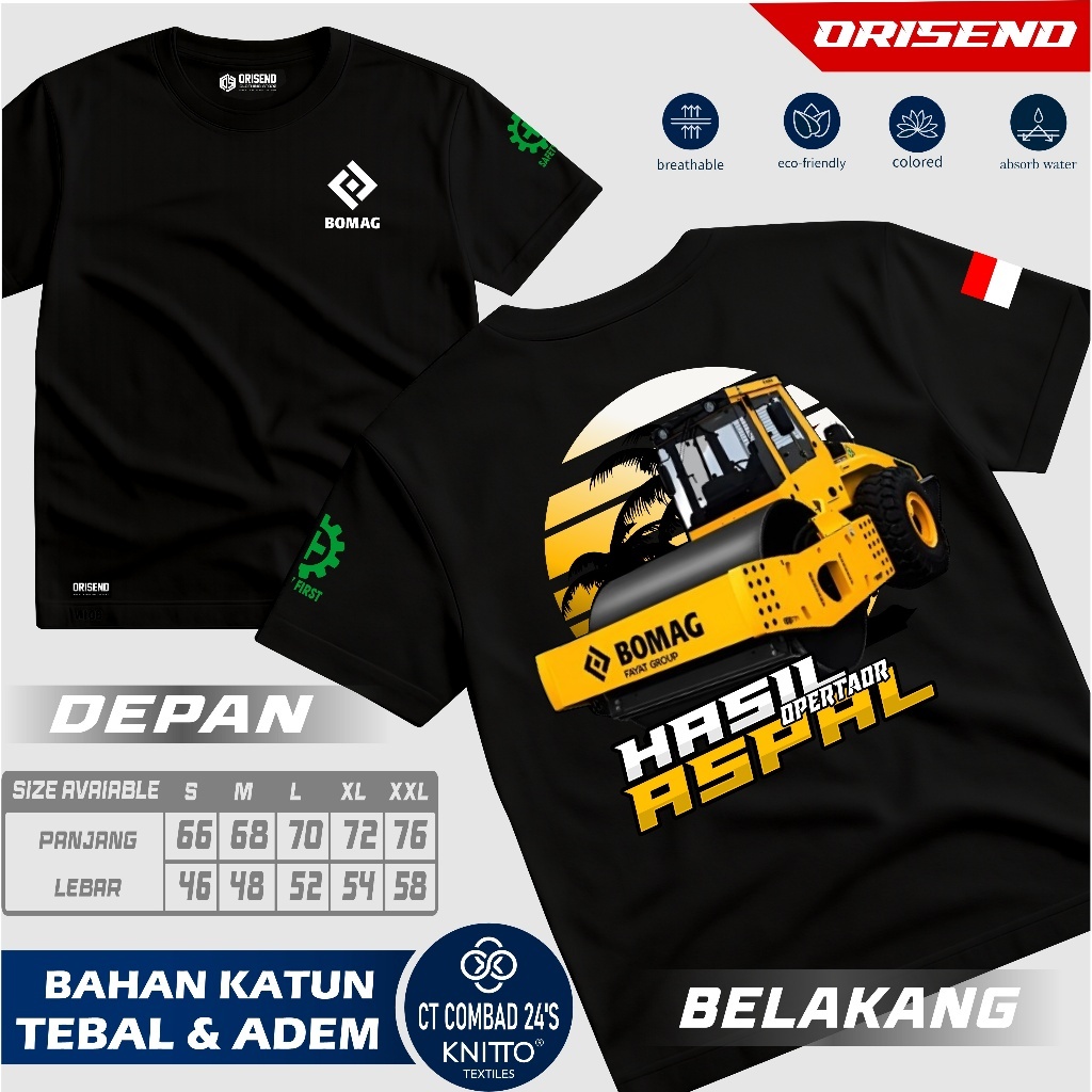 Kaos Operator Bomag Hasil Operator Aspal Baju Alat Berat Tandem Roller Paver Katun Combed 24s Orisen