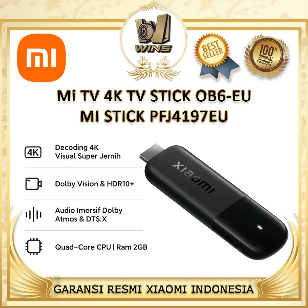 Xiaomi Mi TV 4K TV STICK OB6-EU MI STICK PFJ4197EU | Decoding 4K Visual Super Jernih | Dolby Vision 