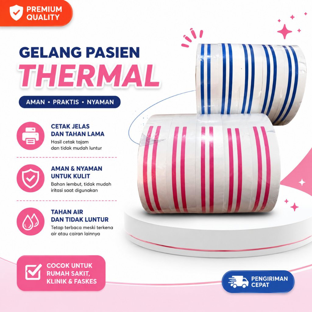 Gelang Pasien / Gelang ID Barcode Thermal Dewasa Premium / Roll (100Pcs)