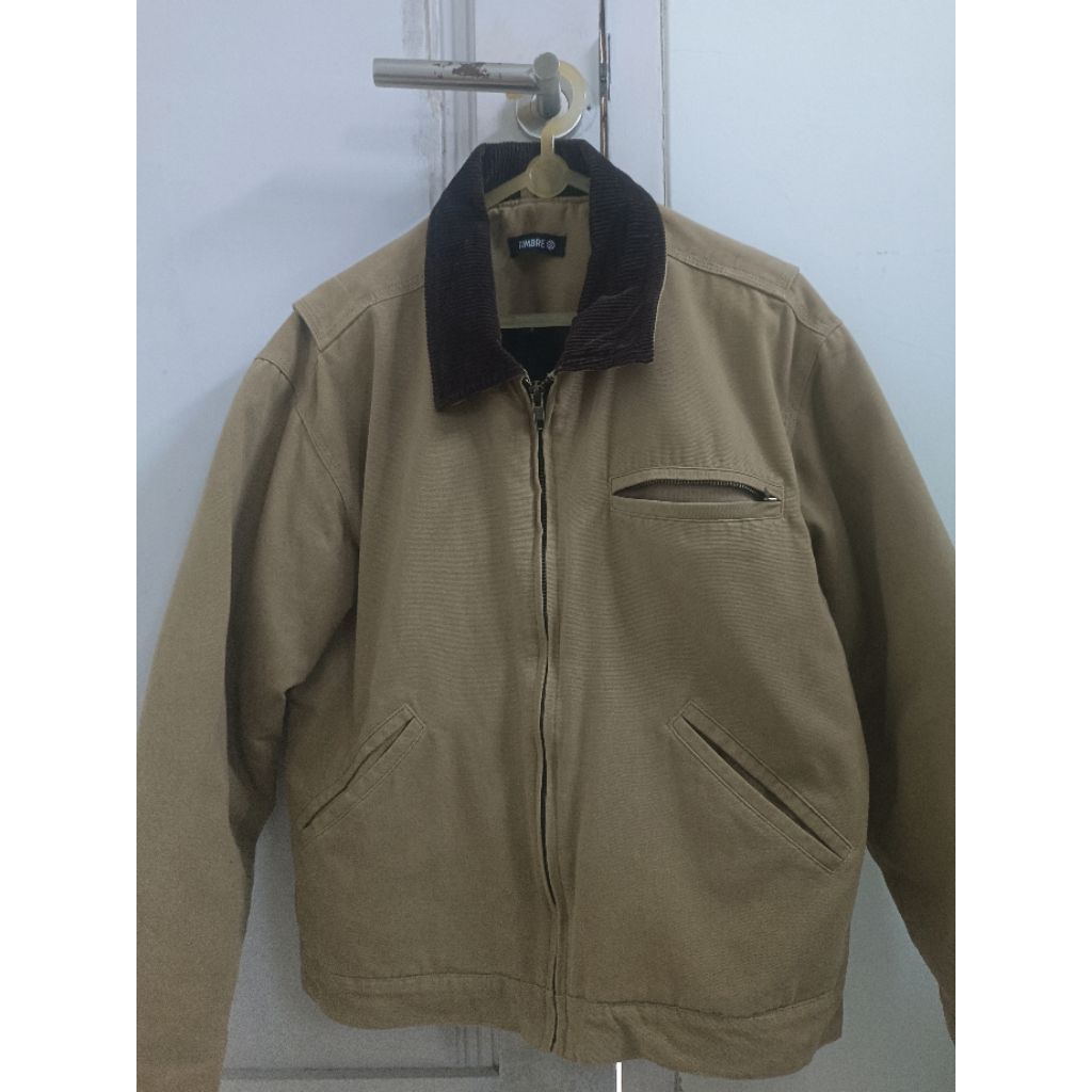 Preloved Timbre Work Jacket Quilted Beige Collar Brown (Size S)