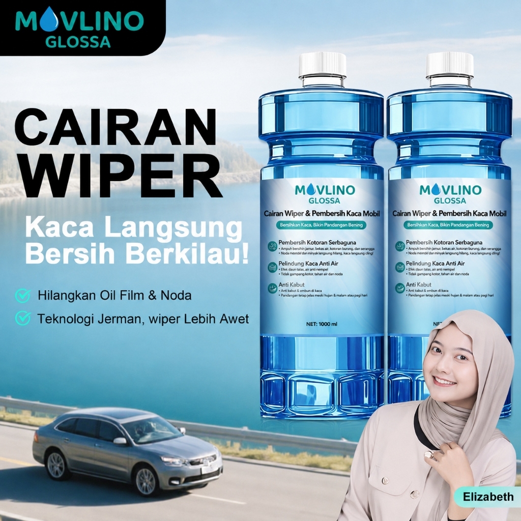 MOVLINO GLOSSA Cairan Wiper Anti Oil Film -cairan wiper kaca mobil perkaca mobil, TeknologiJerman, A