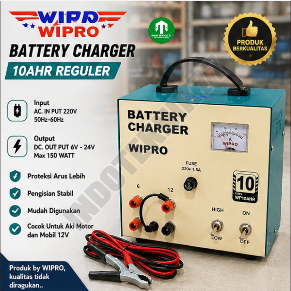 Charger Aki Motor Mobil WIPRO WP10AHR WP15AHR WP20AHR WP40AHR REGULER REGULAR 10A 15A 20A 40A / Ces 