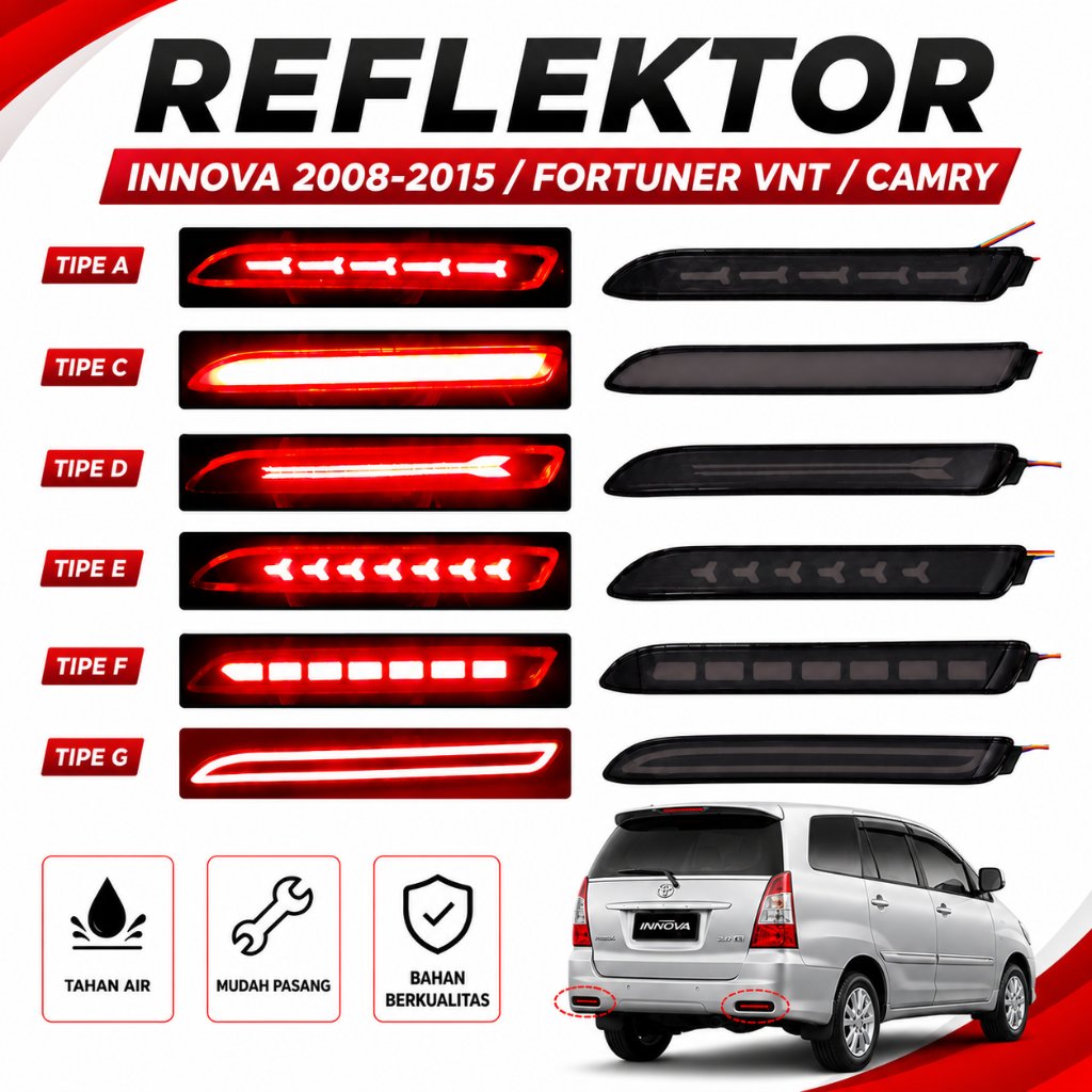 Reflektor LED Bumper Belakang Innova 2008-2015 Fortuner Camry Lampu Mata Kucing Aksesoris Mobil