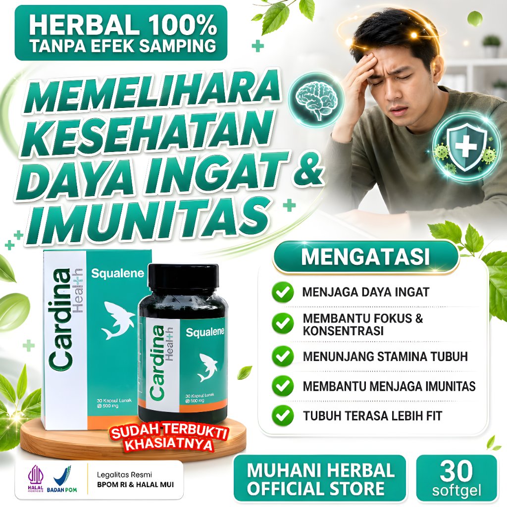 Cardina Health Squalene 30 Softgel Bpom Resmi Cardina Squalene Suplemen Herbal Untuk Daya Ingat & Im