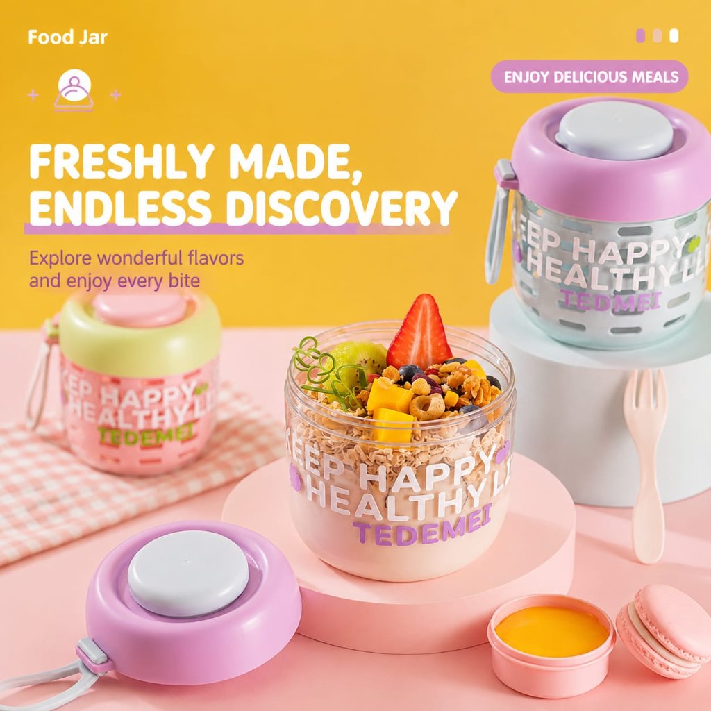 (HM-6797) Fruit Salad Cup With Cutlery 500ML + Cereal Mini Cup(70ML) /Salad Cup/Smoothies Cup Anak D
