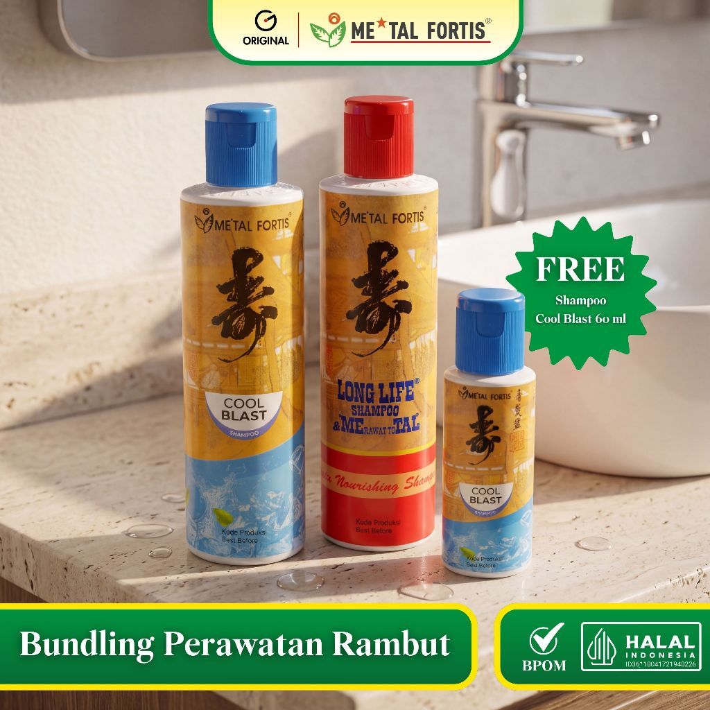 METAL FORTIS Bundling Perawatan Rambut Shampoo Cool Blast 200 ML, Nourishing 200 ML, Cool Blast 60 M