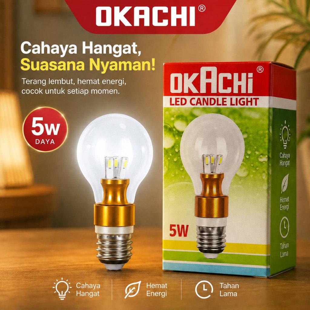 OKACHI LED Candle Light 5W – Lampu LED Cahaya Hangat