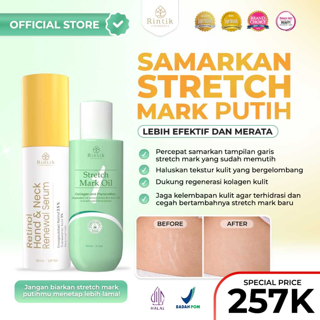 [BUNDLE] Rintik White Stretch Mark Treatment Stretch Mark Oil 90ml & Retinol Hand & Neck Renewal Ser