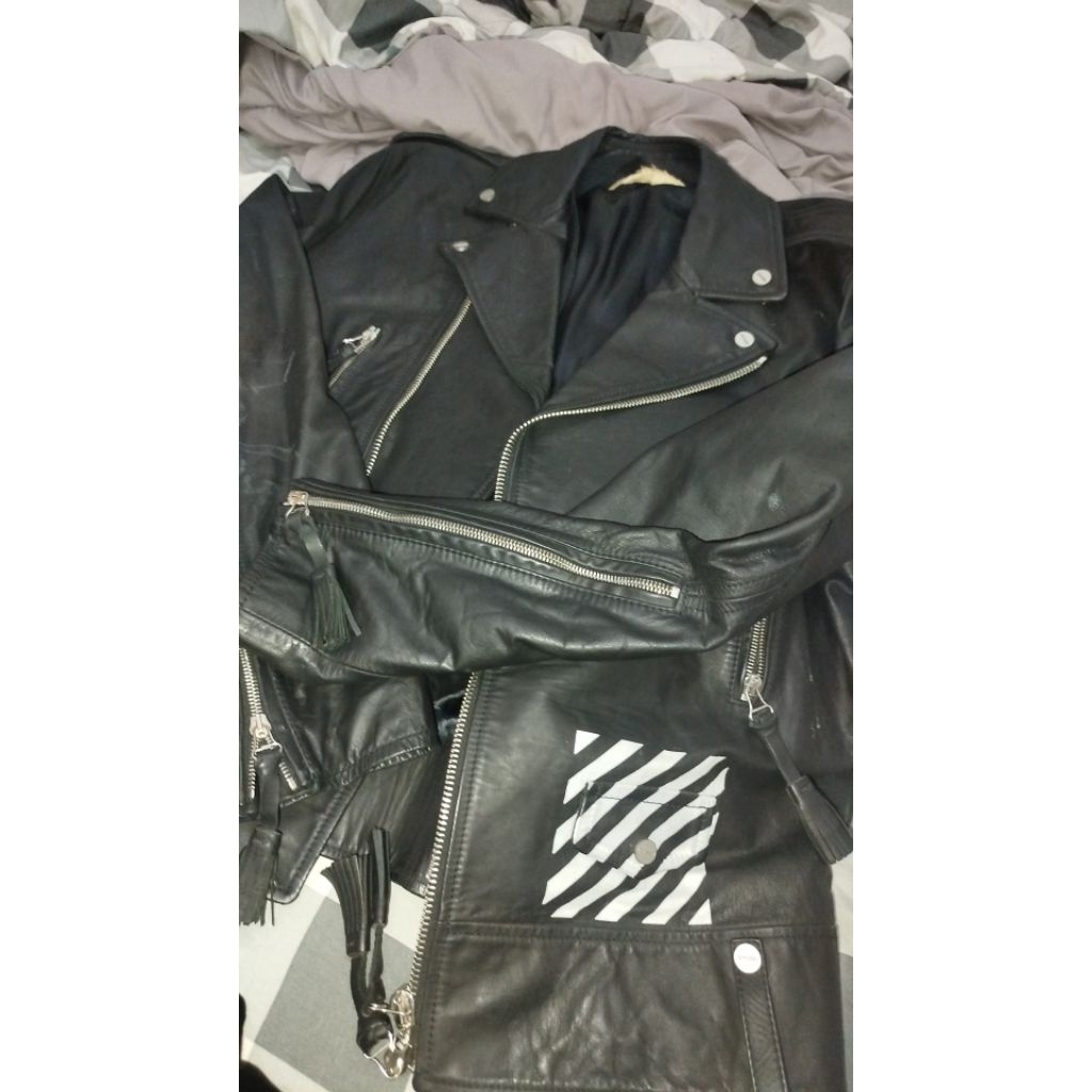 Off White Biker Leather Jacket (Ramones Jacket)