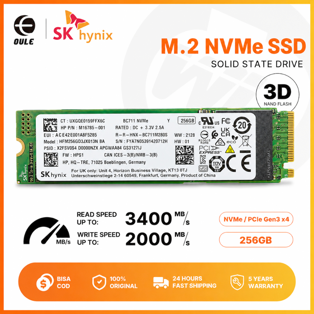 SSD NVMe SK hynix BC711 M.2 2280 128GB  256GB 3400MB/s Stabil Garansi 3D NAND TLC untuk Laptop PC