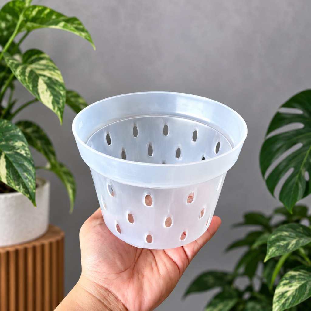 Pot Bunga Anggrek POROS 15 Bening Transparan | Pot Tanaman Banyak Lubang | NKT POROS ANGGREK
