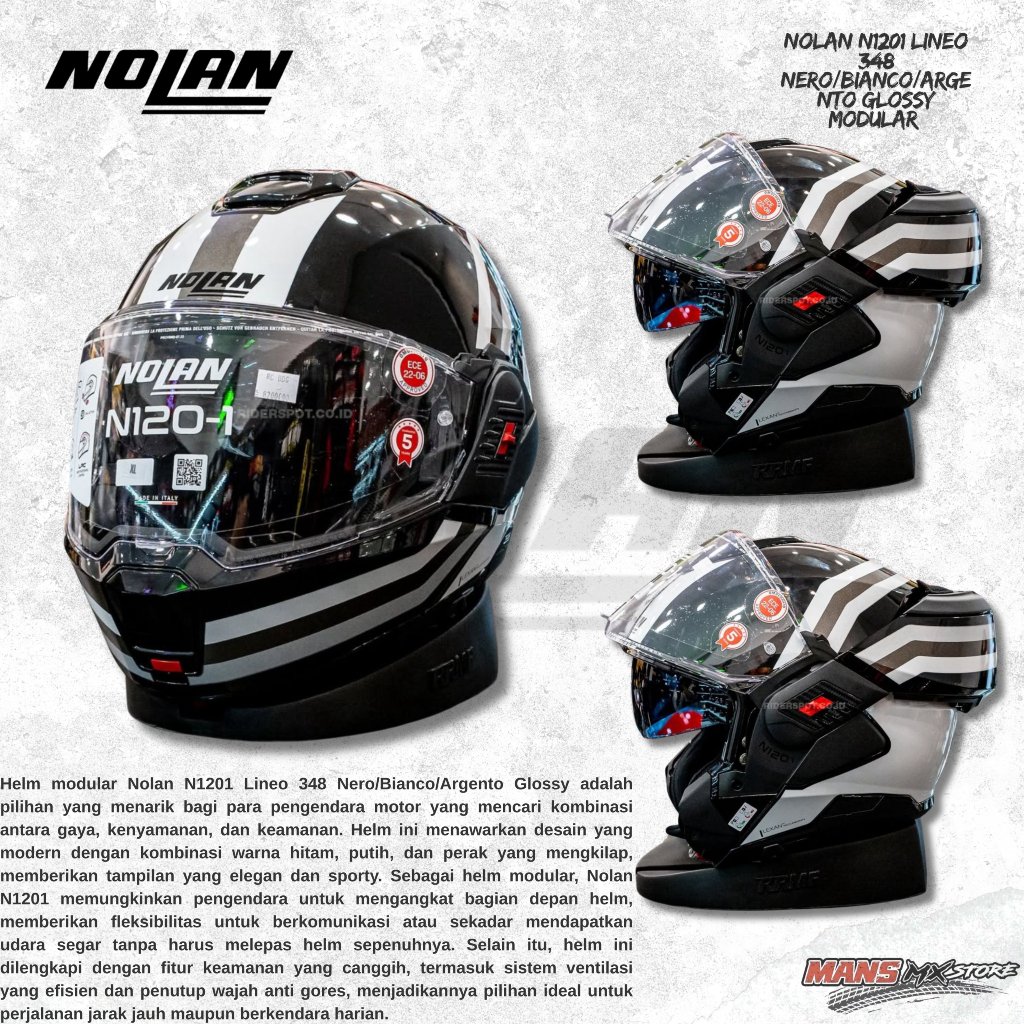 NOLAN N1201 LINEO 348 NERO BIANCO ARGENTO GLOSSY MODULAR HELMET NOLAN MODULAR ORIGINAL