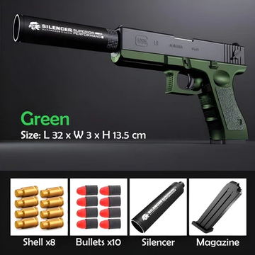 Mainan Pistol Glok Manual Sized Toy Pistol Mainan Blaster Pull & Go Shell Eject Soft EVA Bullet Busa